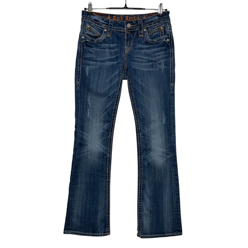 Rock Revival Jeans Women Measure 28X31 Tag 25 Blue Cole Easy Boot Bling Low Rise
